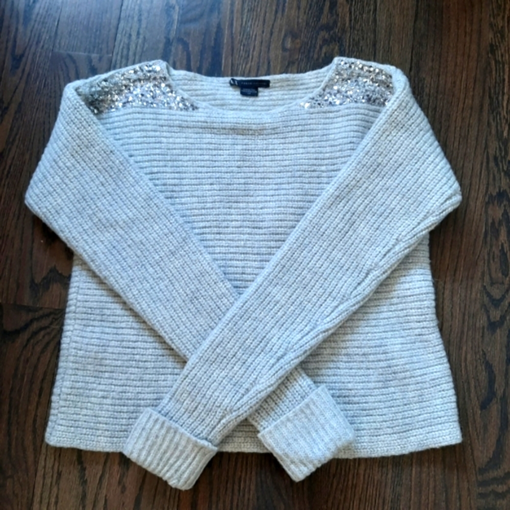 Armani Exchange Wool Blend Knit Boxy. Sequin Embellished Sweater